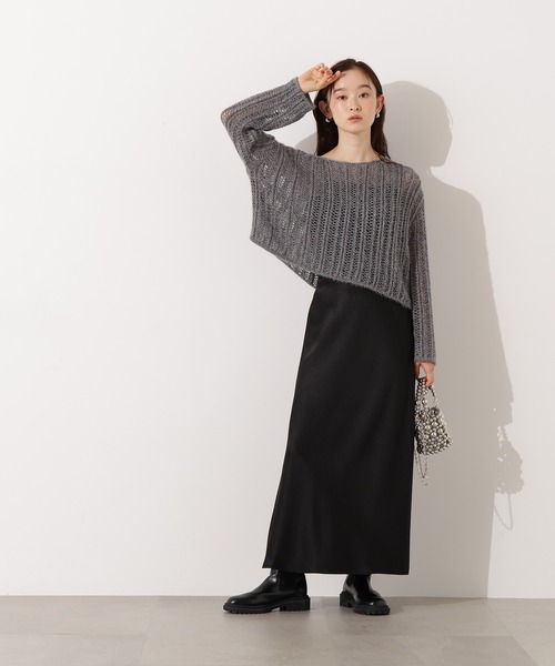 N.（N. Natural Beauty Basic）（エヌエヌナチュラルビューティーベーシック）の「クロップド透かし編みニット（ニット/セーター・レディース・ピンク/グレー/オフホワイト/パープル・MEDIUM）」の16枚目の写真