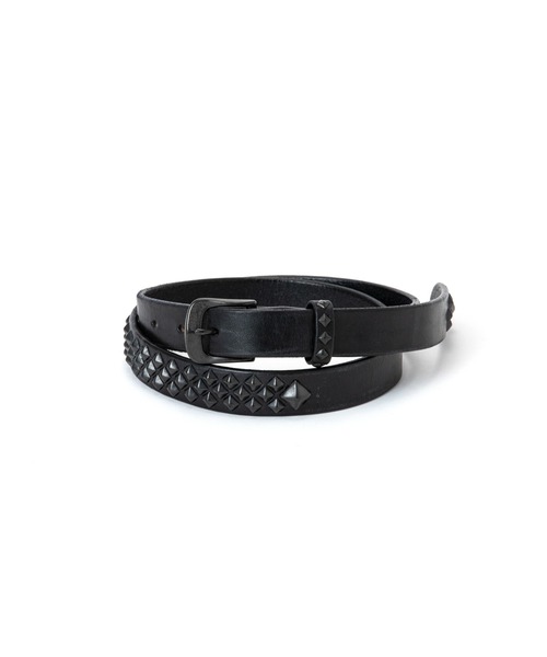 CALEE(キャリー)の「BLACK STUDS LEATHER NARROW BELT<EXCLUSIVE>(ベルト・メンズ・ブラック×ブラック・MEDIUM/LARGE/X-LARGE/SMALL)」の1枚目の写真