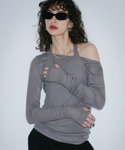 HANNE(アン)の「ホルターレイヤードシアーロンTEE(Tシャツ/カットソー・レディース・グレー/ブラック・FREE)」の2枚目の写真