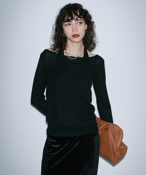 HANNE(アン)の「ホルターレイヤードシアーロンTEE(Tシャツ/カットソー・レディース・グレー/ブラック・FREE)」の1枚目の写真