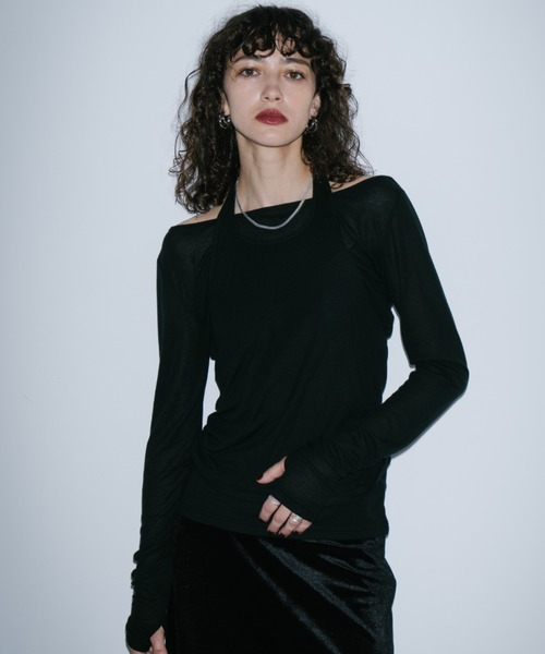 HANNE(アン)の「ホルターレイヤードシアーロンTEE(Tシャツ/カットソー・レディース・グレー/ブラック・FREE)」の15枚目の写真