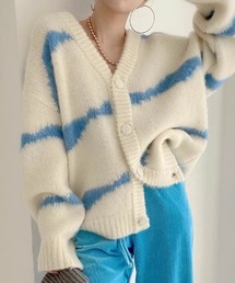 CELENA BEATS（セレナビーツ）の「配色ストライプ柄 オーバーサイズ Vネック カーディガン（カーディガン/ボレロ）」