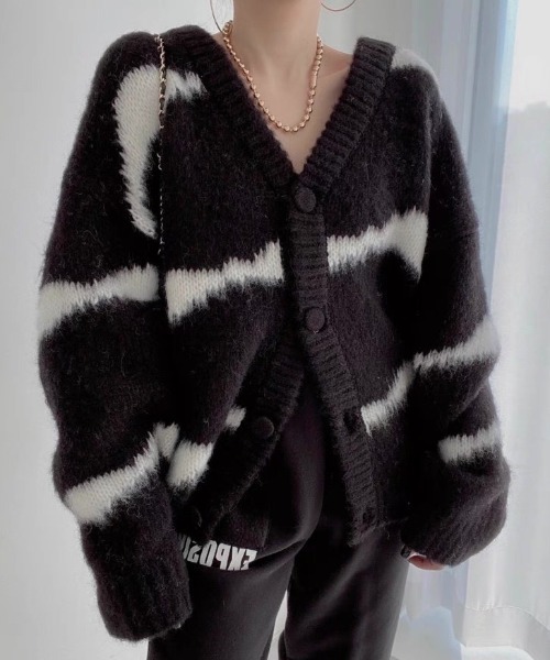 Разноцветная стропа, оверсайз V-neck кардиган