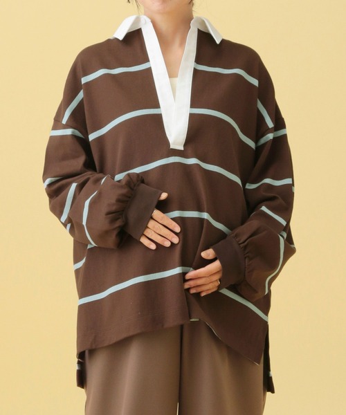 LEPSIM（レプシィム）の「【産前・産後対応】マタニティ／ラガー長袖シャツ　577873（マタニティウェア/グッズ・レディース・ネイビー/ブラウン・FREE）」の3枚目の写真