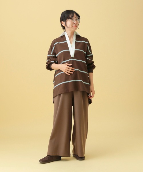 LEPSIM（レプシィム）の「【産前・産後対応】マタニティ／ラガー長袖シャツ　577873（マタニティウェア/グッズ・レディース・ネイビー/ブラウン・FREE）」の8枚目の写真