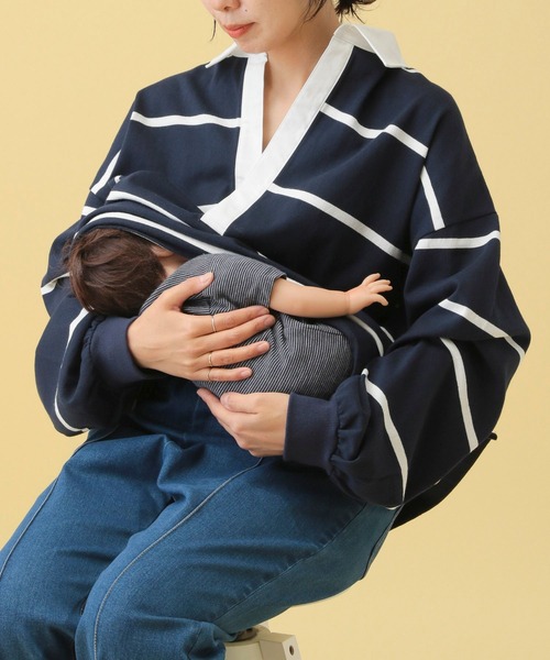 LEPSIM（レプシィム）の「【産前・産後対応】マタニティ／ラガー長袖シャツ　577873（マタニティウェア/グッズ・レディース・ネイビー/ブラウン・FREE）」の22枚目の写真