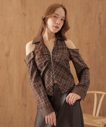 check open shoulder zip tops