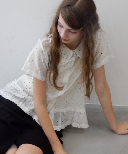 ドット丸襟シアーブラウス/Polkadotroundcollarsheerblouse