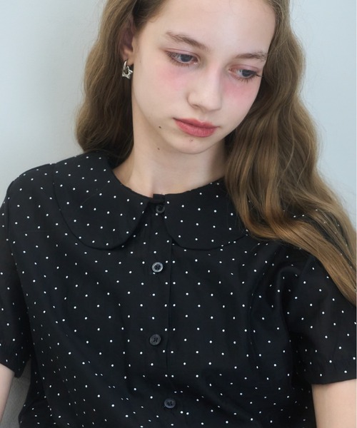 ドット丸襟シアーブラウス/Polkadotroundcollarsheerblouse