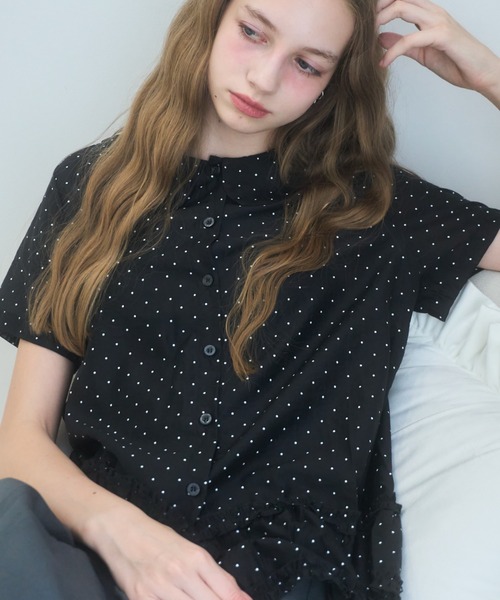 ドット丸襟シアーブラウス/Polkadotroundcollarsheerblouse