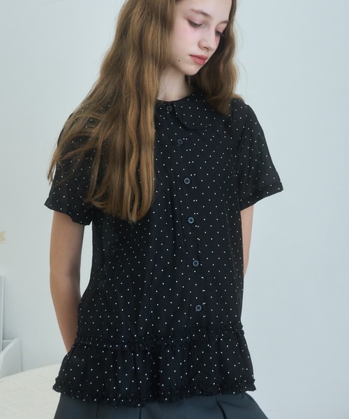 ドット丸襟シアーブラウス/Polkadotroundcollarsheerblouse