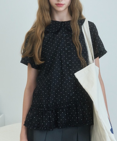 ドット丸襟シアーブラウス/Polkadotroundcollarsheerblouse
