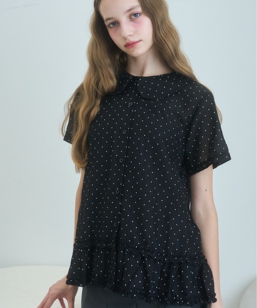 ドット丸襟シアーブラウス/Polkadotroundcollarsheerblouse