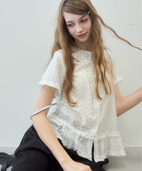 ドット丸襟シアーブラウス/Polkadotroundcollarsheerblouse