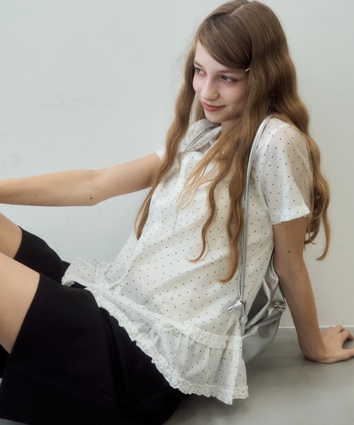 ドット丸襟シアーブラウス/Polkadotroundcollarsheerblouse