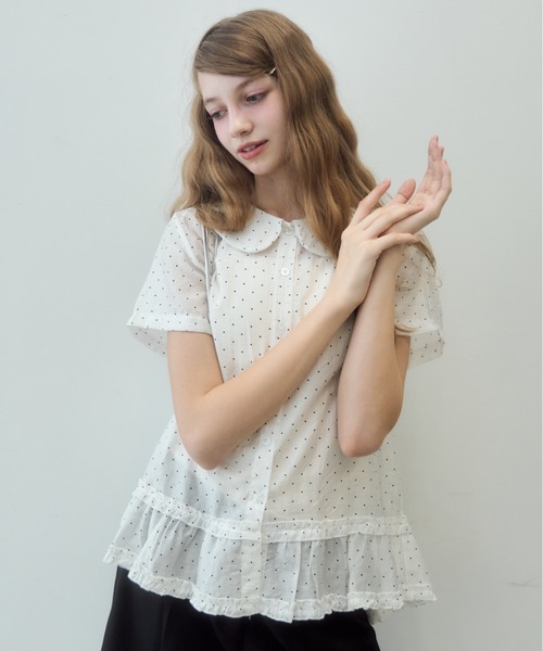 ドット丸襟シアーブラウス/Polkadotroundcollarsheerblouse
