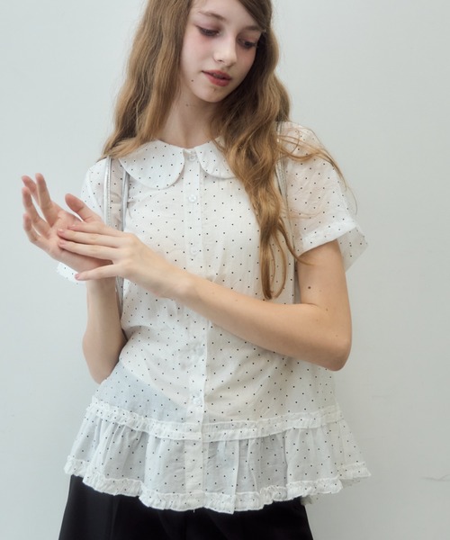 ドット丸襟シアーブラウス/Polkadotroundcollarsheerblouse