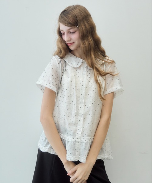 Birthday room(バースデイルーム)の「ドット丸襟シアーブラウス/Polka dot round collar sheer blouse(シャツ/ブラウス・レディース・ホワイト/ブラック・FREE)」の11枚目の写真