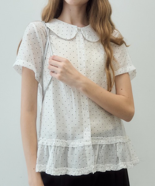 Birthday room(バースデイルーム)の「ドット丸襟シアーブラウス/Polka dot round collar sheer blouse(シャツ/ブラウス・レディース・ホワイト/ブラック・FREE)」の5枚目の写真