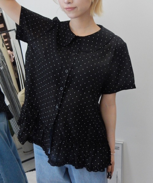 Birthday room(バースデイルーム)の「ドット丸襟シアーブラウス/Polka dot round collar sheer blouse(シャツ/ブラウス・レディース・ホワイト/ブラック・FREE)」の19枚目の写真