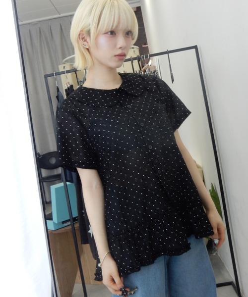 Birthday room(バースデイルーム)の「ドット丸襟シアーブラウス/Polka dot round collar sheer blouse(シャツ/ブラウス・レディース・ホワイト/ブラック・FREE)」の21枚目の写真