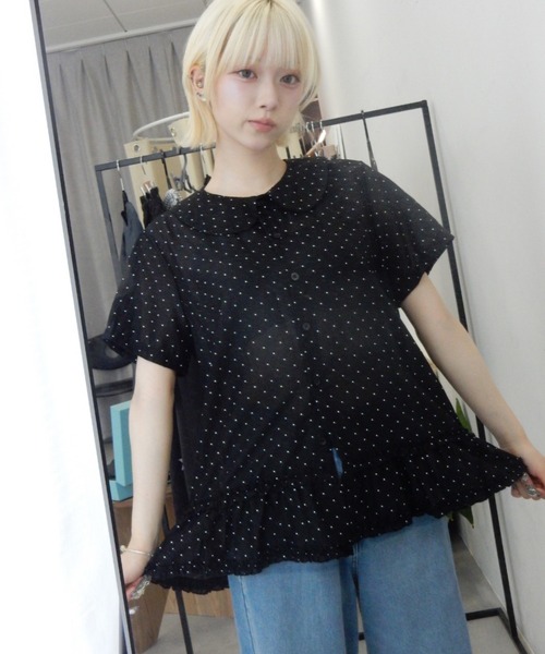 Birthday room(バースデイルーム)の「ドット丸襟シアーブラウス/Polka dot round collar sheer blouse(シャツ/ブラウス・レディース・ホワイト/ブラック・FREE)」の22枚目の写真