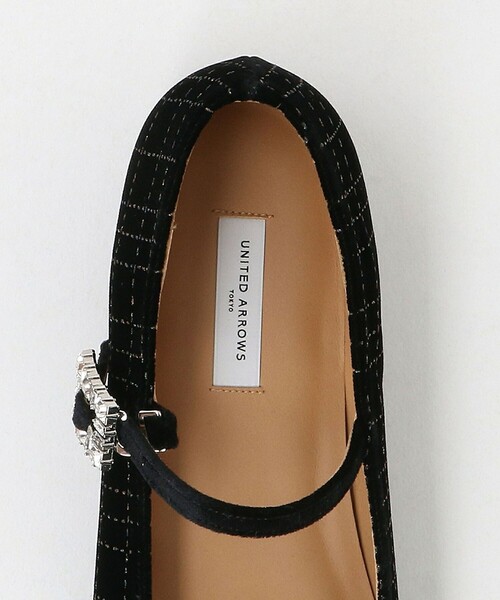 UNITEDARROWSベルベットビジューメリージェーンバレエシューズ黒23.5 UNITEDARROWSベルベットビジューメリージェーンバレエシューズ黒23.5