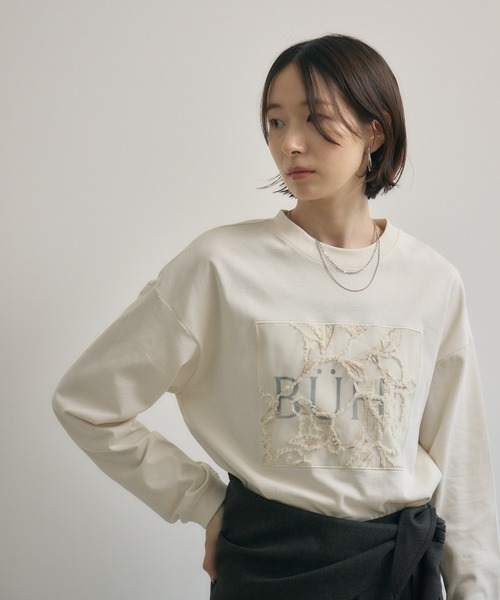 Paradise Picnic(パラダイスピクニック)の「cloche レースパッチロゴロンT(Tシャツ/カットソー・レディース・ホワイト/ベージュ/ブラック・FREE)」の2枚目の写真