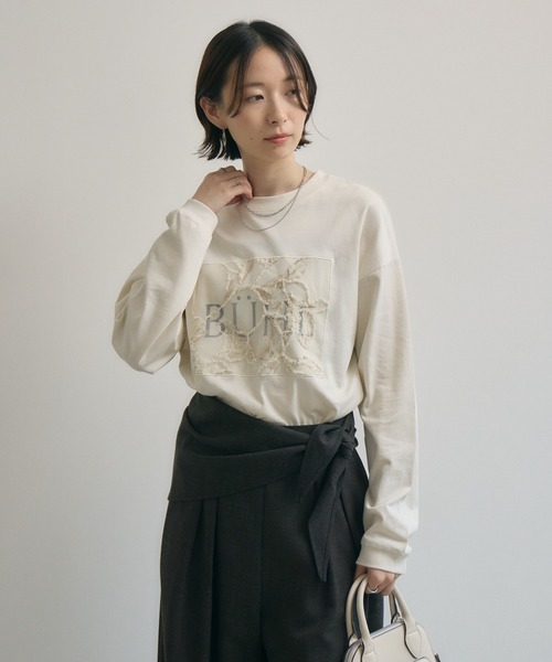 Paradise Picnic(パラダイスピクニック)の「cloche レースパッチロゴロンT(Tシャツ/カットソー・レディース・ホワイト/ベージュ/ブラック・FREE)」の8枚目の写真
