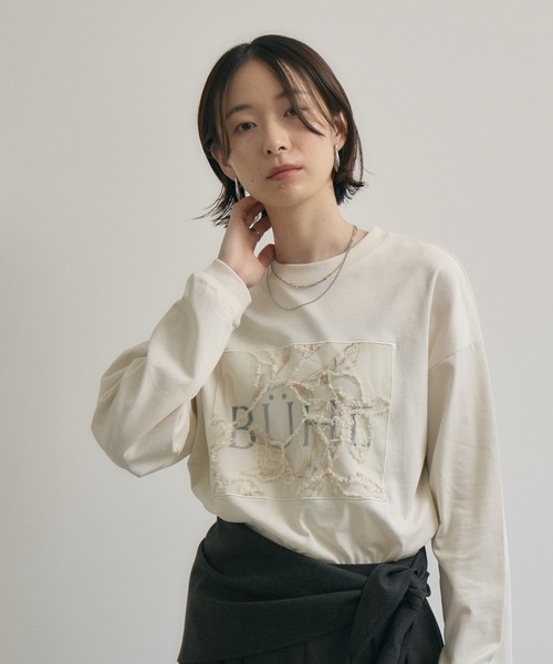 Paradise Picnic(パラダイスピクニック)の「cloche レースパッチロゴロンT(Tシャツ/カットソー・レディース・ホワイト/ベージュ/ブラック・FREE)」の9枚目の写真
