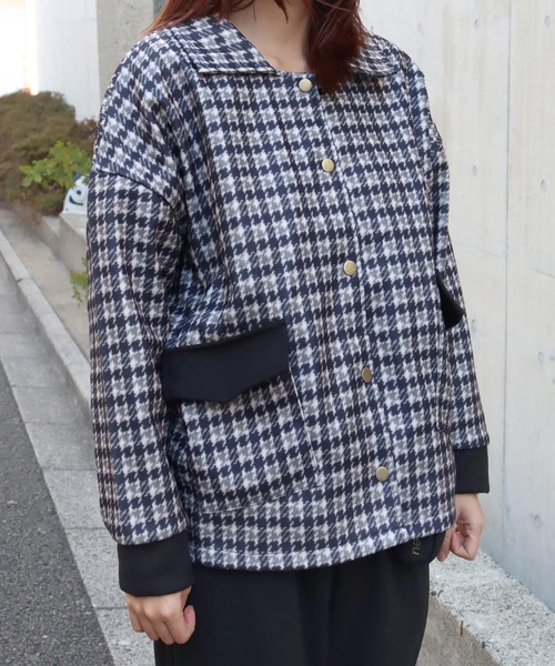 cammie(キャミー)の「千鳥格子バックフリンジデザインジャケット(その他アウター・レディース・ブラウン・L/M)」の2枚目の写真