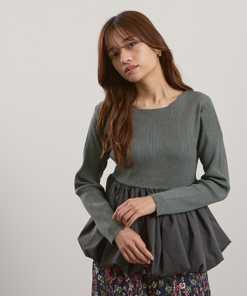 QUEENS COURT（クイーンズコート）の「スポンディッシュニットバルーンプルオーバー≪手洗い可能≫（ニット/セーター・レディース・ブラック/ダークグレー・M）」の2枚目の写真