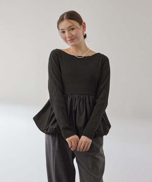 QUEENS COURT（クイーンズコート）の「スポンディッシュニットバルーンプルオーバー≪手洗い可能≫（ニット/セーター・レディース・ブラック/ダークグレー・M）」の21枚目の写真