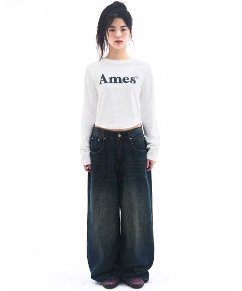 AMESWORLDWIDE(アメスワールドワイド)の「A'GEM/9 × .kom 『AMESWORLDWIDE/アメスワールドワイド』 BASIC LOGO LONGSLEEVE TEE/ベーシック ロゴ長袖Tシャツ(Tシャツ/カットソー・レディース・チャコールグレー/ライトグレー/ホワイト・M/S)」の10枚目の写真