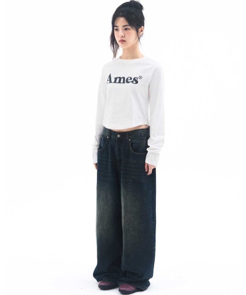 AMESWORLDWIDE(アメスワールドワイド)の「A'GEM/9 × .kom 『AMESWORLDWIDE/アメスワールドワイド』 BASIC LOGO LONGSLEEVE TEE/ベーシック ロゴ長袖Tシャツ(Tシャツ/カットソー・レディース・チャコールグレー/ライトグレー/ホワイト・M/S)」の11枚目の写真