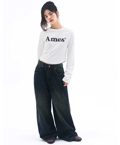 AMESWORLDWIDE(アメスワールドワイド)の「A'GEM/9 × .kom 『AMESWORLDWIDE/アメスワールドワイド』 BASIC LOGO LONGSLEEVE TEE/ベーシック ロゴ長袖Tシャツ(Tシャツ/カットソー・レディース・チャコールグレー/ライトグレー/ホワイト・M/S)」の12枚目の写真