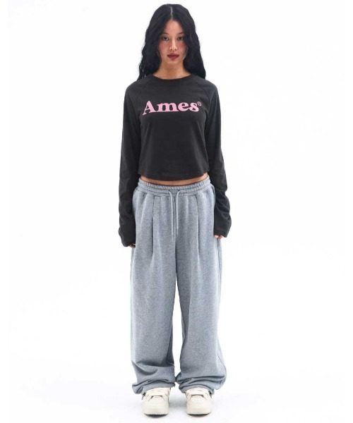 AMESWORLDWIDE(アメスワールドワイド)の「A'GEM/9 × .kom 『AMESWORLDWIDE/アメスワールドワイド』 BASIC LOGO LONGSLEEVE TEE/ベーシック ロゴ長袖Tシャツ(Tシャツ/カットソー・レディース・チャコールグレー/ライトグレー/ホワイト・M/S)」の4枚目の写真