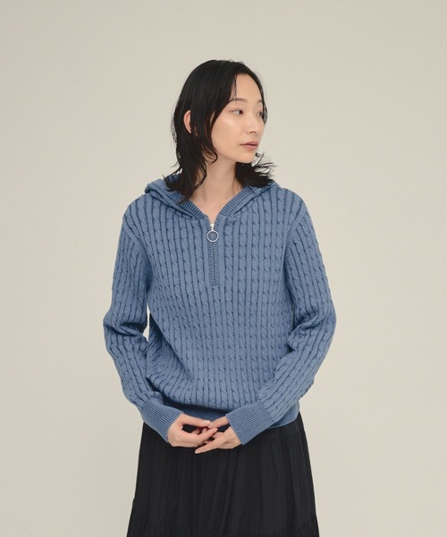 セール】【eL】7G Classic Cable Hoodie/582408（ニット/セーター