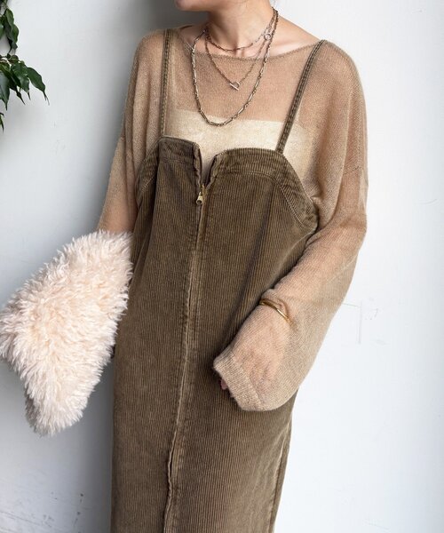 DouDou（ドゥドゥ）の「【新色追加】コーデュロイジャンスカ（ワンピース・レディース・ブルー/カーキ/チャコールグレー・38/36）」の3枚目の写真