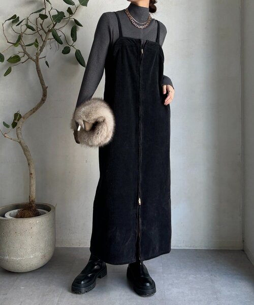 DouDou（ドゥドゥ）の「【新色追加】コーデュロイジャンスカ（ワンピース・レディース・ブルー/カーキ/チャコールグレー・38/36）」の2枚目の写真