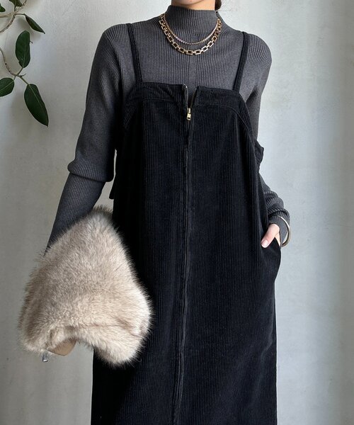 DouDou（ドゥドゥ）の「【新色追加】コーデュロイジャンスカ（ワンピース・レディース・ブルー/カーキ/チャコールグレー・38/36）」の4枚目の写真