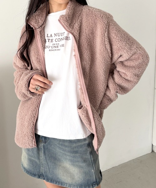 CLEA(クレア)の「スタンドカラーフリースジップジャケット(ブルゾン・レディース・ネイビー/ワインレッド/ブラック/アイボリー/ピンクベージュ・FREE)」の5枚目の写真