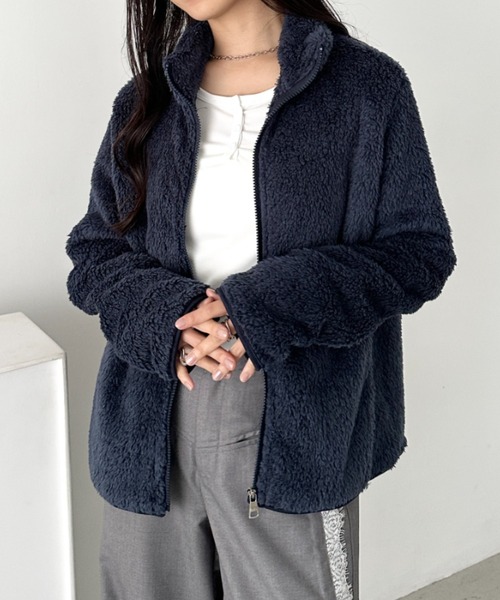CLEA(クレア)の「スタンドカラーフリースジップジャケット(ブルゾン・レディース・ネイビー/ワインレッド/ブラック/アイボリー/ピンクベージュ・FREE)」の21枚目の写真