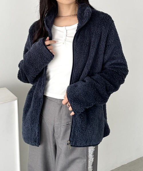 CLEA(クレア)の「スタンドカラーフリースジップジャケット(ブルゾン・レディース・ネイビー/ワインレッド/ブラック/アイボリー/ピンクベージュ・FREE)」の22枚目の写真