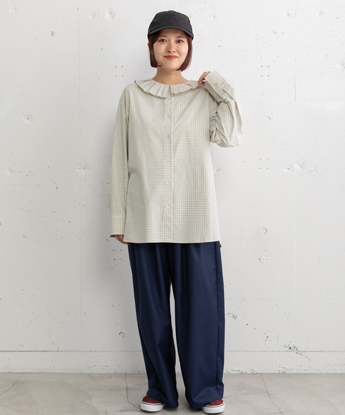 POU DOU DOU（プードゥドゥ）の「ランダムプリーツカラーシャツ（シャツ/ブラウス・レディース・オフホワイト/ベージュ/ダークブラウン・M）」の7枚目の写真