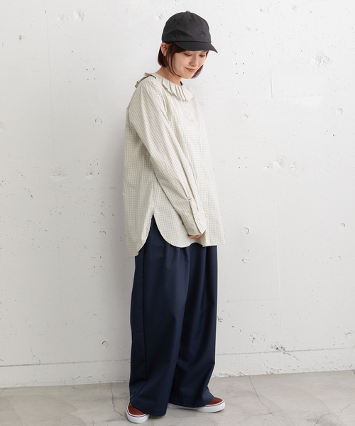 POU DOU DOU（プードゥドゥ）の「ランダムプリーツカラーシャツ（シャツ/ブラウス・レディース・オフホワイト/ベージュ/ダークブラウン・M）」の8枚目の写真