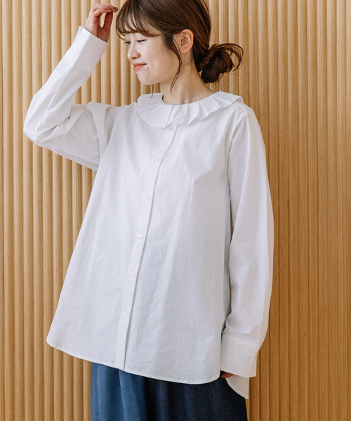 POU DOU DOU（プードゥドゥ）の「ランダムプリーツカラーシャツ（シャツ/ブラウス・レディース・オフホワイト/ベージュ/ダークブラウン・M）」の12枚目の写真