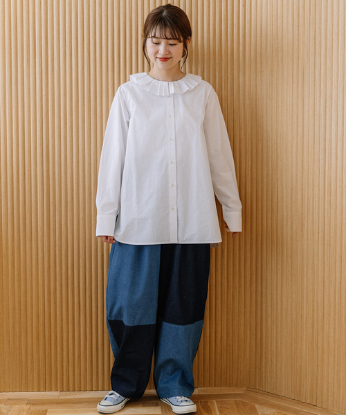 POU DOU DOU（プードゥドゥ）の「ランダムプリーツカラーシャツ（シャツ/ブラウス・レディース・オフホワイト/ベージュ/ダークブラウン・M）」の18枚目の写真