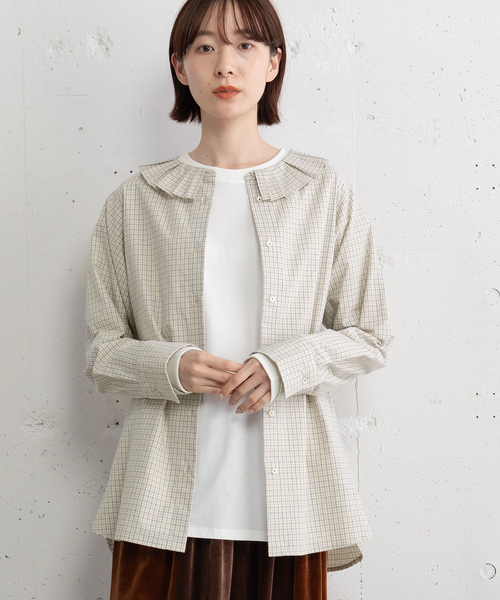 POU DOU DOU（プードゥドゥ）の「ランダムプリーツカラーシャツ（シャツ/ブラウス・レディース・オフホワイト/ベージュ/ダークブラウン・M）」の20枚目の写真