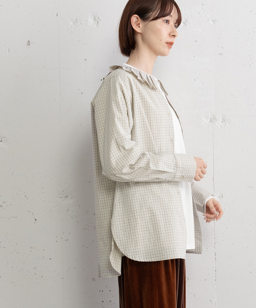 POU DOU DOU（プードゥドゥ）の「ランダムプリーツカラーシャツ（シャツ/ブラウス・レディース・オフホワイト/ベージュ/ダークブラウン・M）」の21枚目の写真